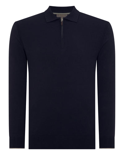 N.Peal Men's Long Sleeve Half Zip Cotton Cashmere Jumper Navy Blue