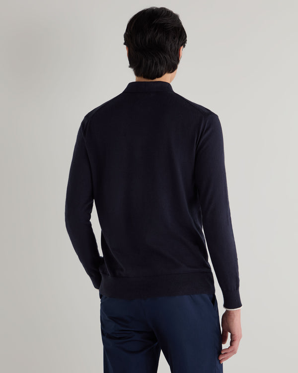 N.Peal Men's Long Sleeve Half Zip Cotton Cashmere Jumper Navy Blue