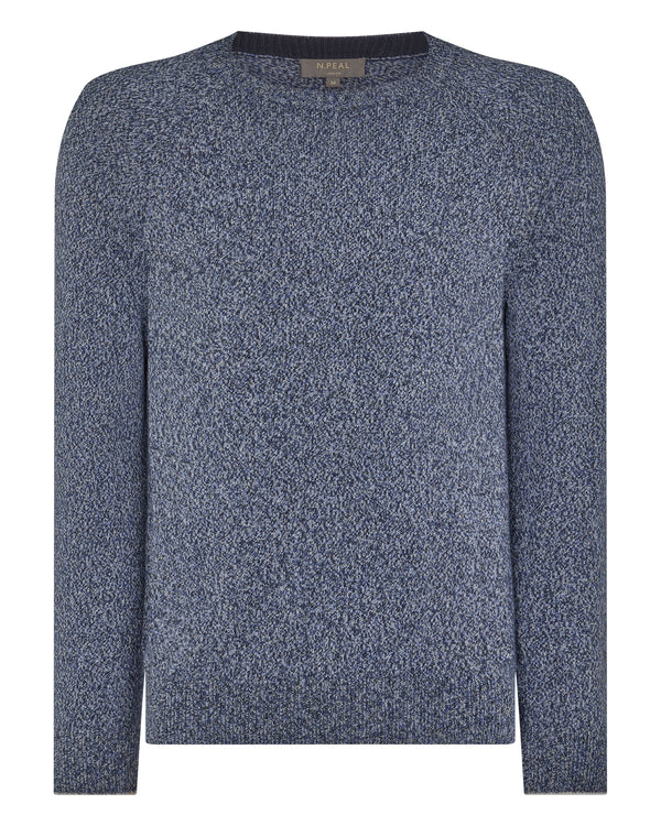 N.Peal Men's Marl Cotton Cashmere Sweatshirt Blue Marl