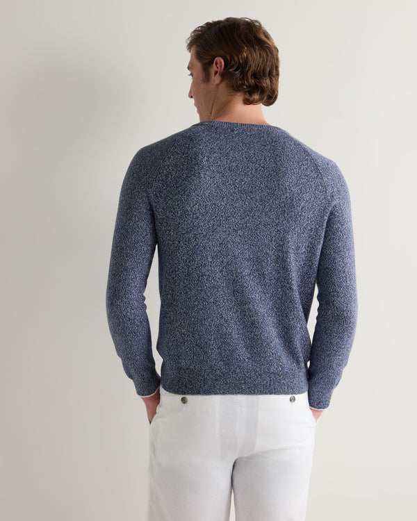 N.Peal Men's Marl Cotton Cashmere Sweatshirt Blue Marl