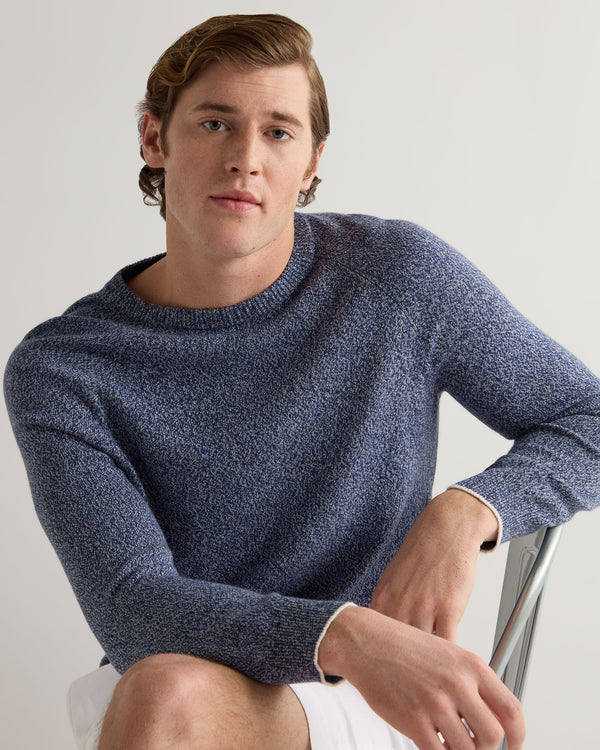 N.Peal Men's Marl Cotton Cashmere Sweatshirt Blue Marl