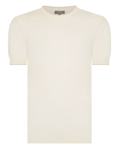 N.Peal Men's Linen Blend T-Shirt New Ivory White