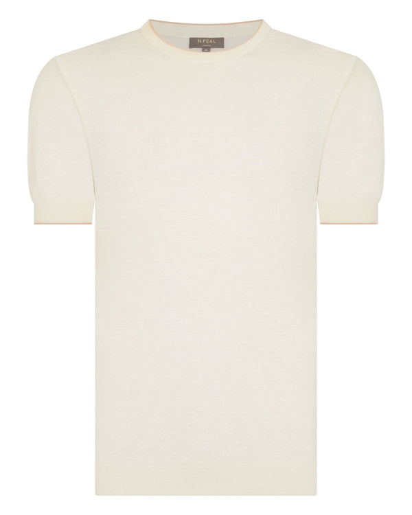 N.Peal Men's Linen Blend T-Shirt New Ivory White