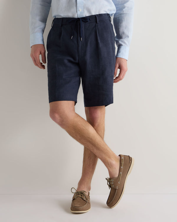 N.Peal Men's Atrani Linen Short Navy Blue