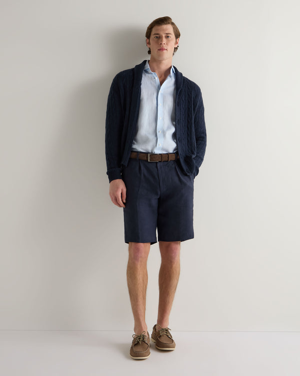 N.Peal Men's Atrani Linen Short Navy Blue