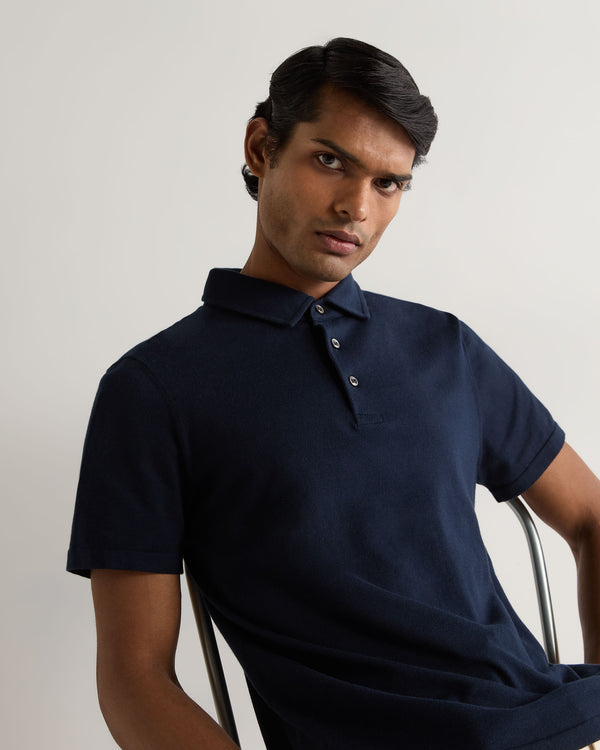 N.Peal Men's Hove Cotton Polo Navy Blue