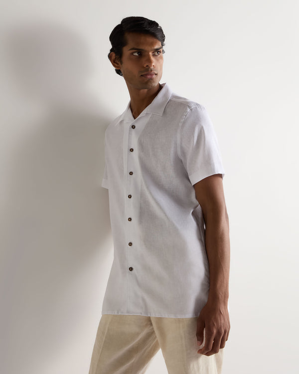 N.Peal Men's Cuban Linen Blend Collar Shirt White