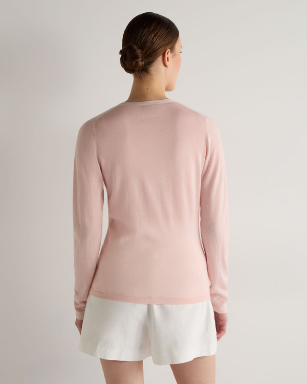 N.Peal Women's Mia Superfine Cashmere V Neck Cardigan Blush Pink