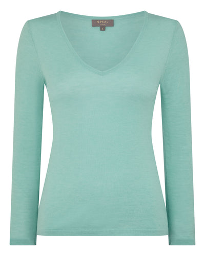 N.Peal Women's Imogen Superfine Cashmere V Neck Jumper Mint Green