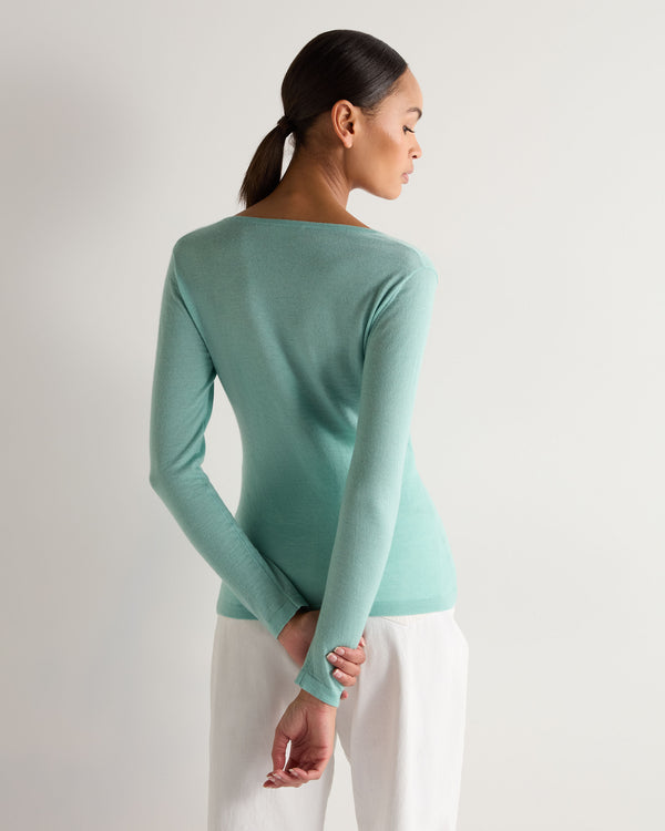 N.Peal Women's Imogen Superfine Cashmere V Neck Jumper Mint Green