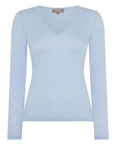 N.Peal Women's Imogen Superfine Cashmere V Neck Jumper Pale Blue