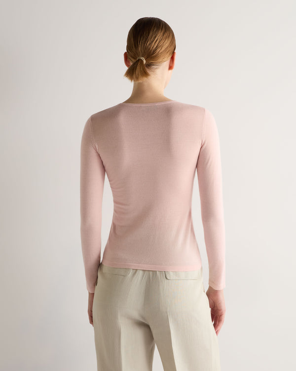 N.Peal Women's Eden Superfine Cashmere Round Neck Top Blush Pink