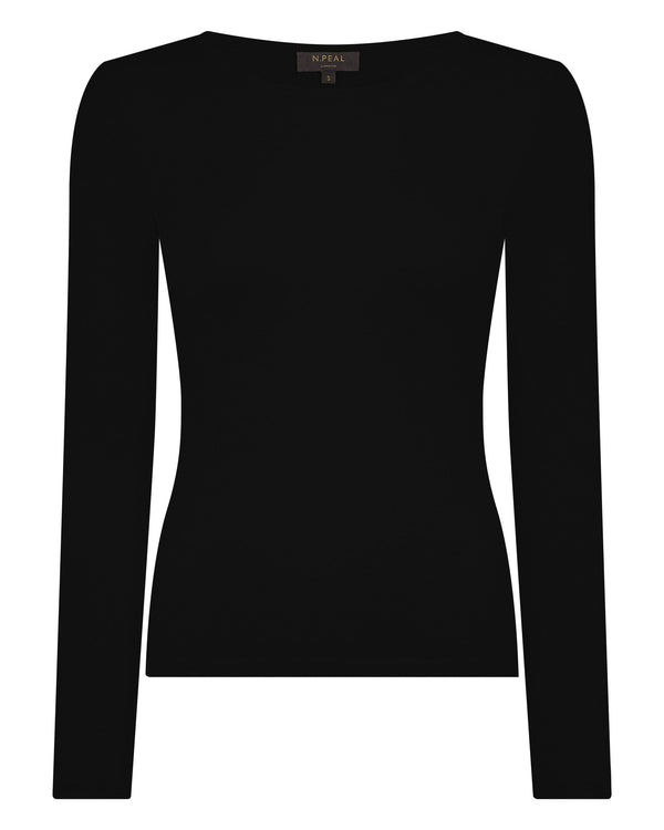 N.Peal Women's Eden Superfine Cashmere Round Neck Top Black