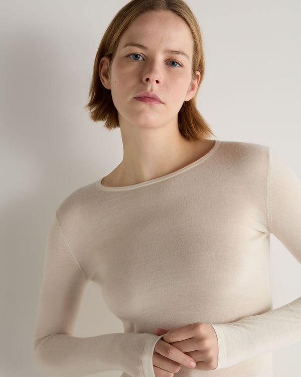 N.Peal Women's Eden Superfine Cashmere Round Neck Top New Ivory White