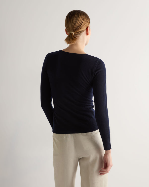 N.Peal Women's Eden Superfine Cashmere Round Neck Top Navy Blue