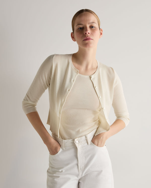 Women's Darcie Superfine Cashmere Cropped Cardigan New Ivory White