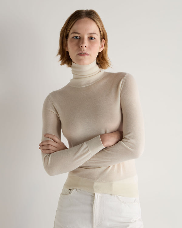 N.Peal Women's Margot Superfine Cashmere Roll Neck Jumper New Ivory White