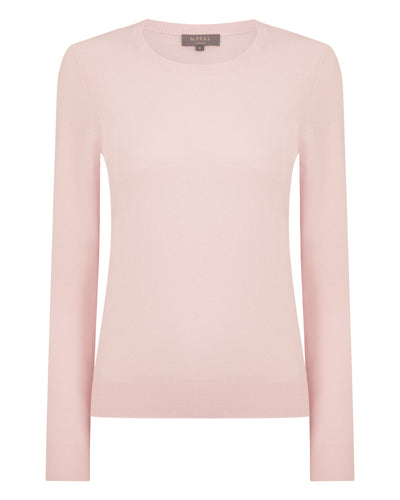 N.Peal Women's Evie Classic Round Neck Cashmere Jumper Blossom Pink