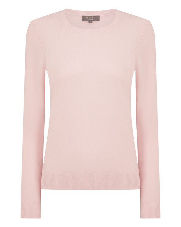 N.Peal Women's Evie Classic Round Neck Cashmere Jumper Blossom Pink