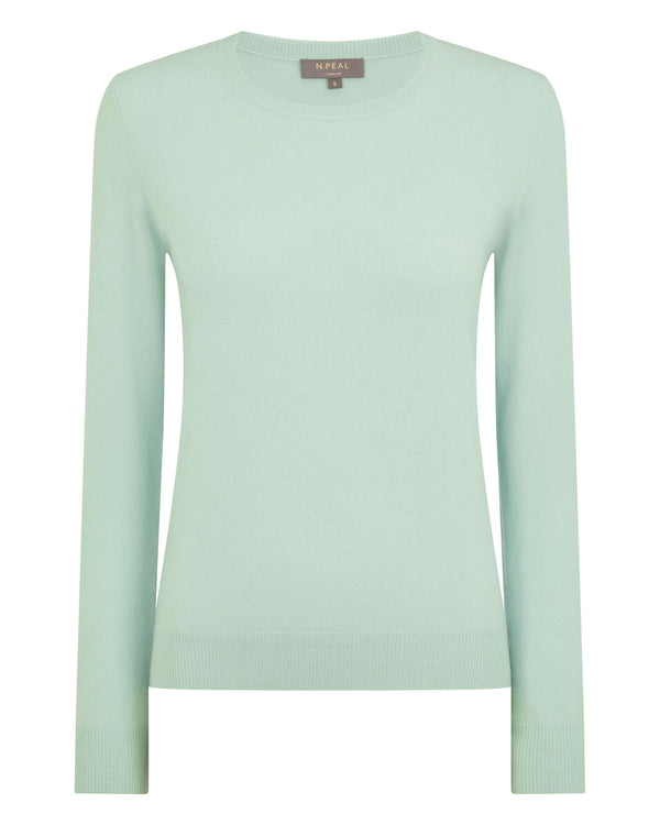 N.Peal Women's Evie Classic Round Neck Cashmere Jumper Dusty Teal Green