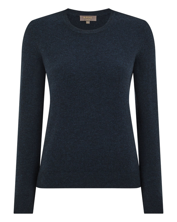 N.Peal Women's Evie Classic Round Neck Cashmere Jumper Indigo Blue