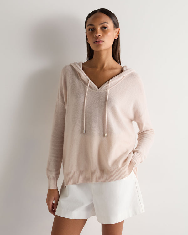 N.Peal Women's Maya Metal Trim Cashmere Hoodie Dusk Pink