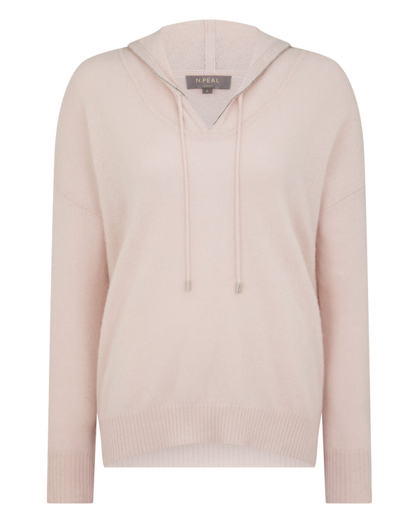 N.Peal Women's Maya Metal Trim Cashmere Hoodie Dusk Pink