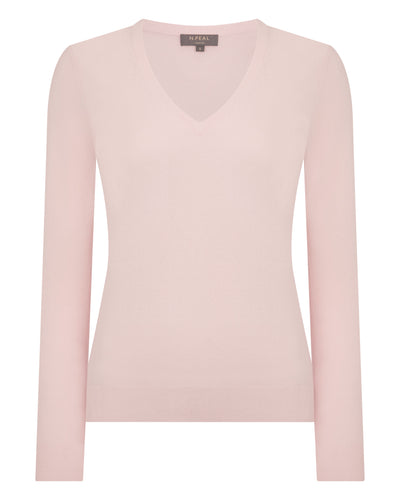 N.Peal Women's Phoebe V Neck Cashmere Jumper Blossom Pink