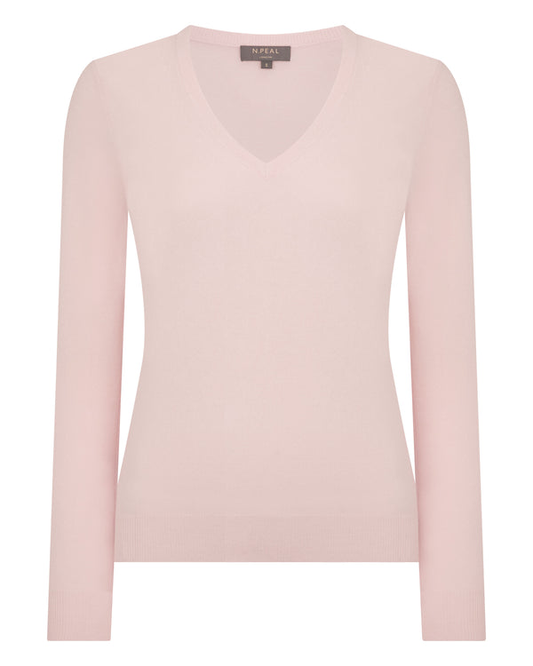 N.Peal Women's Phoebe V Neck Cashmere Jumper Blossom Pink