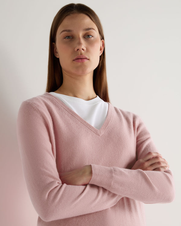 N.Peal Women's Phoebe V Neck Cashmere Jumper Blossom Pink