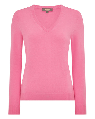 N.Peal Women's Phoebe V Neck Cashmere Jumper Camellia Pink