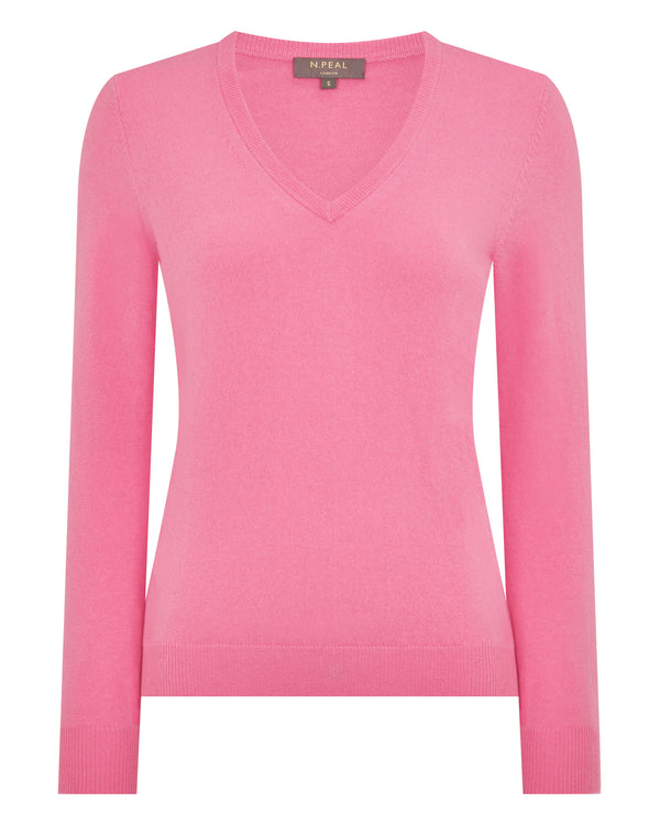 N.Peal Women's Phoebe V Neck Cashmere Jumper Camellia Pink