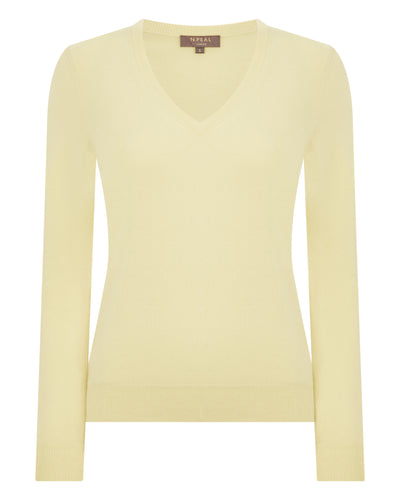 N.Peal Women's Phoebe V Neck Cashmere Jumper Granita Yellow