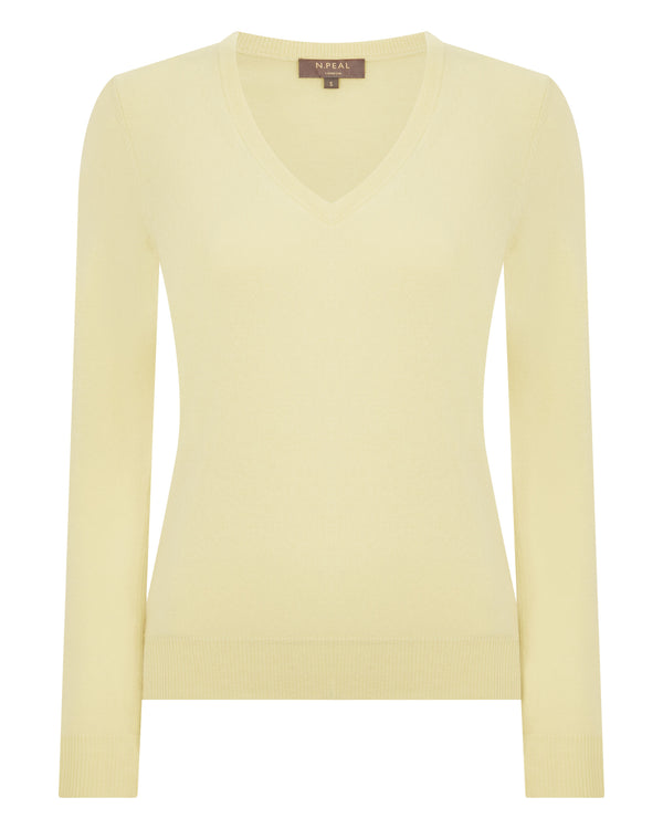 N.Peal Women's Phoebe V Neck Cashmere Jumper Granita Yellow