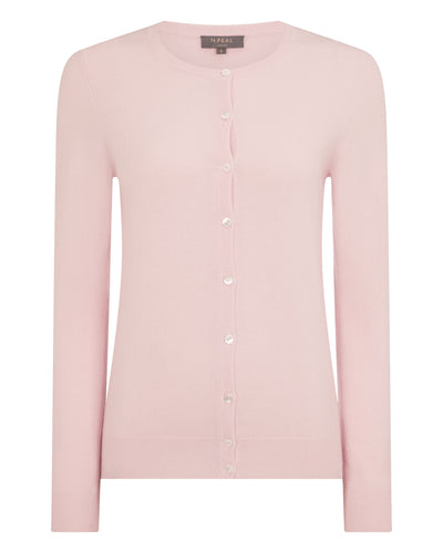 N.Peal Women's Olivia Round Neck Cashmere Cardigan Blossom Pink