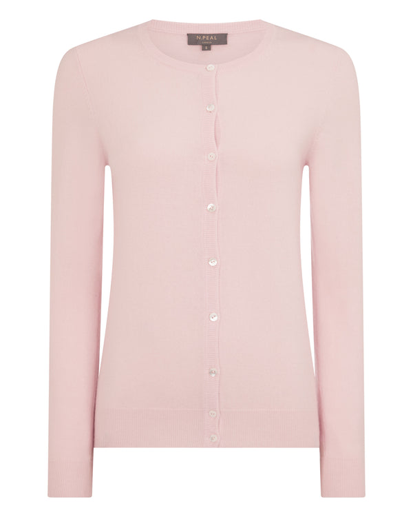 N.Peal Women's Olivia Round Neck Cashmere Cardigan Blossom Pink