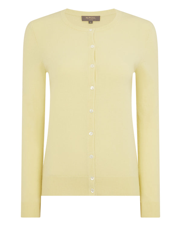 N.Peal Women's Olivia Round Neck Cashmere Cardigan Granita Yellow