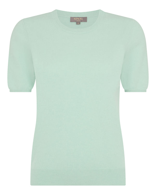 N.Peal Women's Milly Classic Cashmere T-Shirt Dusty Teal Green