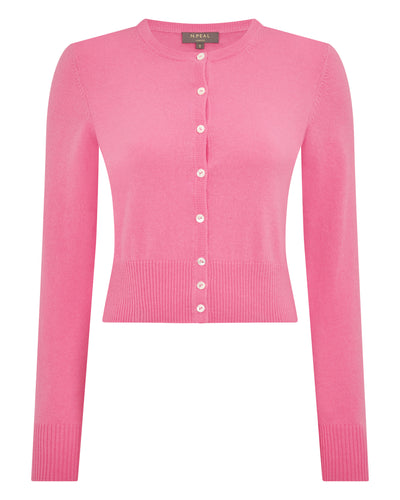 N.Peal Women's Ivy Cropped Cashmere Cardigan Camellia Pink