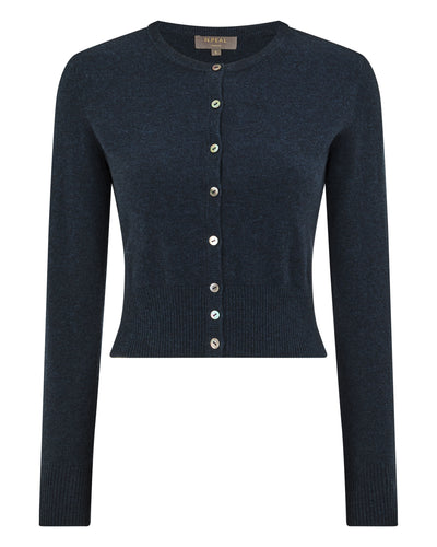 N.Peal Women's Ivy Cropped Cashmere Cardigan Indigo Blue