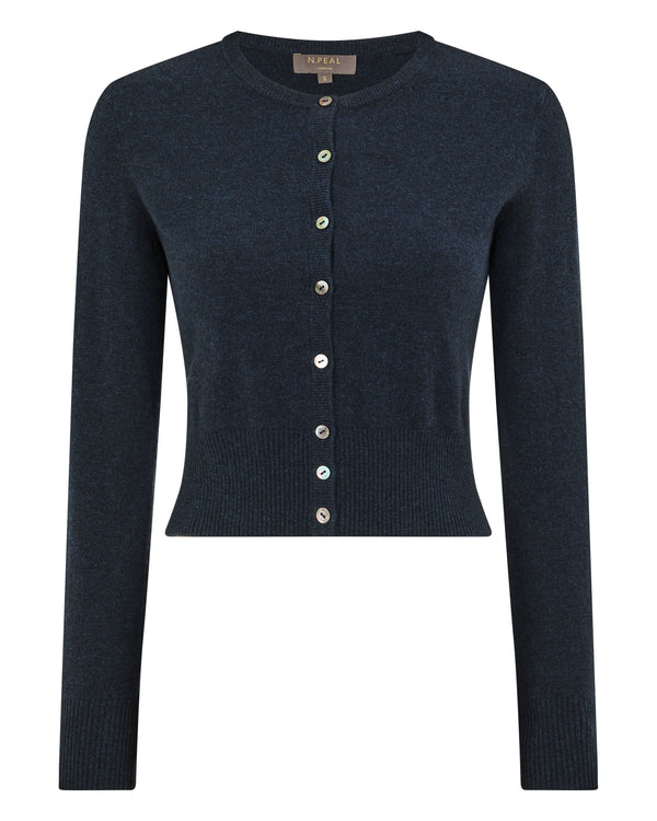 N.Peal Women's Ivy Cropped Cashmere Cardigan Indigo Blue