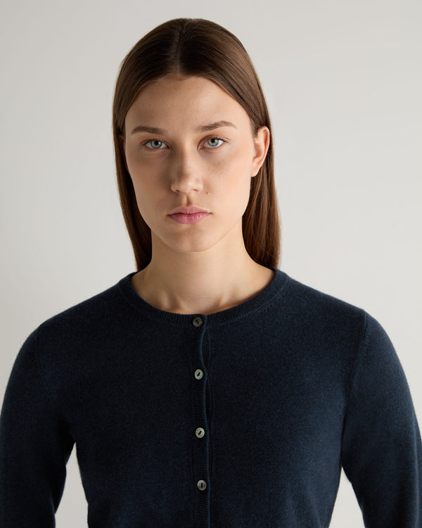 N.Peal Women's Ivy Cropped Cashmere Cardigan Indigo Blue