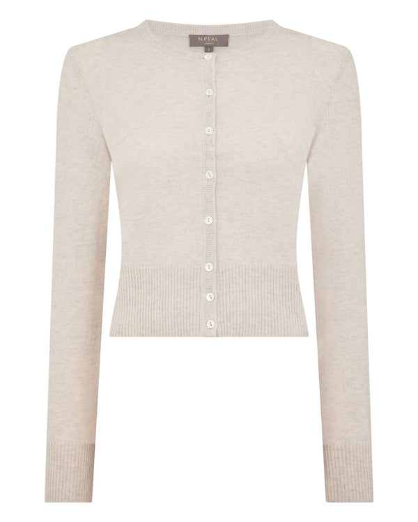 N.Peal Women's Ivy Cropped Cashmere Cardigan Pebble Grey