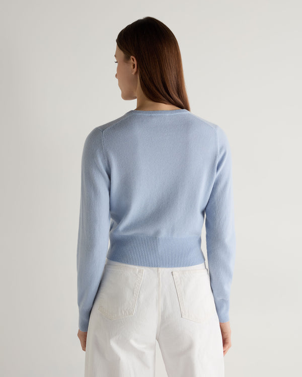 N.Peal Women's Ivy Cropped Cashmere Cardigan Sea Mist Blue