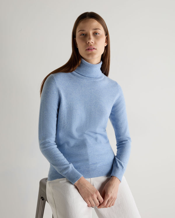 N.Peal Women's Luna Roll Neck Cashmere Jumper Cornflower Blue