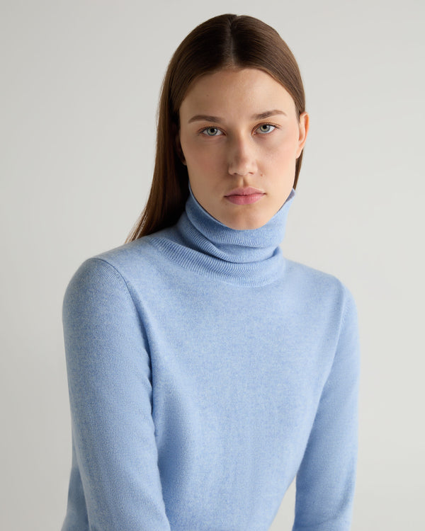 N.Peal Women's Luna Roll Neck Cashmere Jumper Cornflower Blue