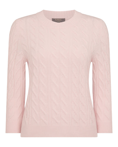 N.Peal Women's Emilia Cable Round Neck Cashmere Jumper Blossom Pink