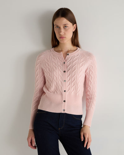 N.Peal Women's Myla Cable Cashmere Cardigan Blossom Pink