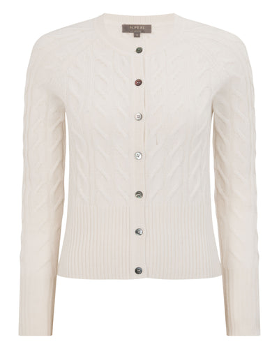 N.Peal Women's Myla Cable Cashmere Cardigan New Ivory White