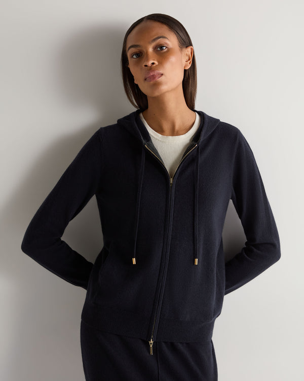 N.Peal Women's Ada Cashmere Hoodie Navy Blue